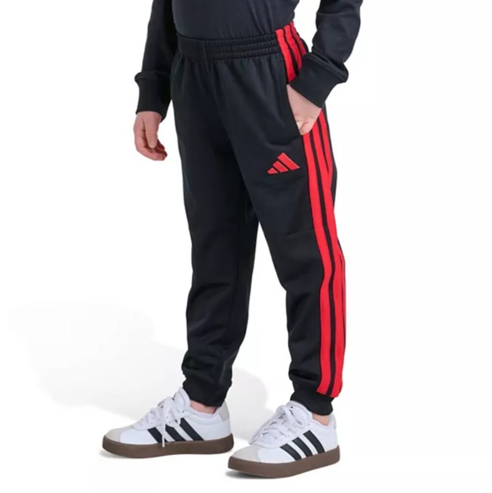 Adidas Boys 2T Black Red 3-Stripe Tricot Jogger Pants Athleisure Sporty D6–5
